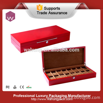Luxury red 12 slots watch wooden display storage case